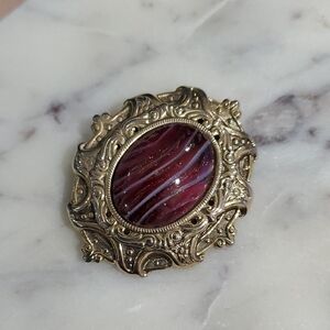 Vintage Gold and Burgundy Brooch